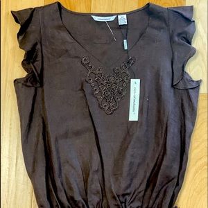 Chocolate Linen Ruffle Blouse